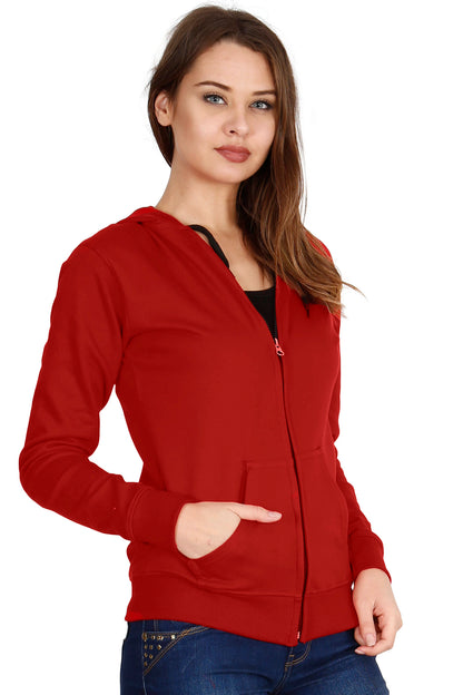 Women's Cotton Plain Full Sleeve Red Color Hoodies/Sweatshirt