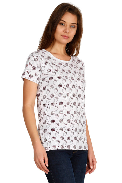Women's Cotton Round Neck All Over Printed Half Sleeve T-Shirt