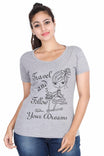 Women's Cotton Round Neck Printed Half Sleeve Grey Melange Color T-Shirt