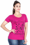 Women's Cotton Round Neck Printed Half Sleeve Magenta Color T-Shirt