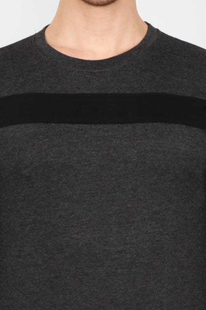 Men's Cotton Color Block Round Neck Full Sleeve T-Shirt