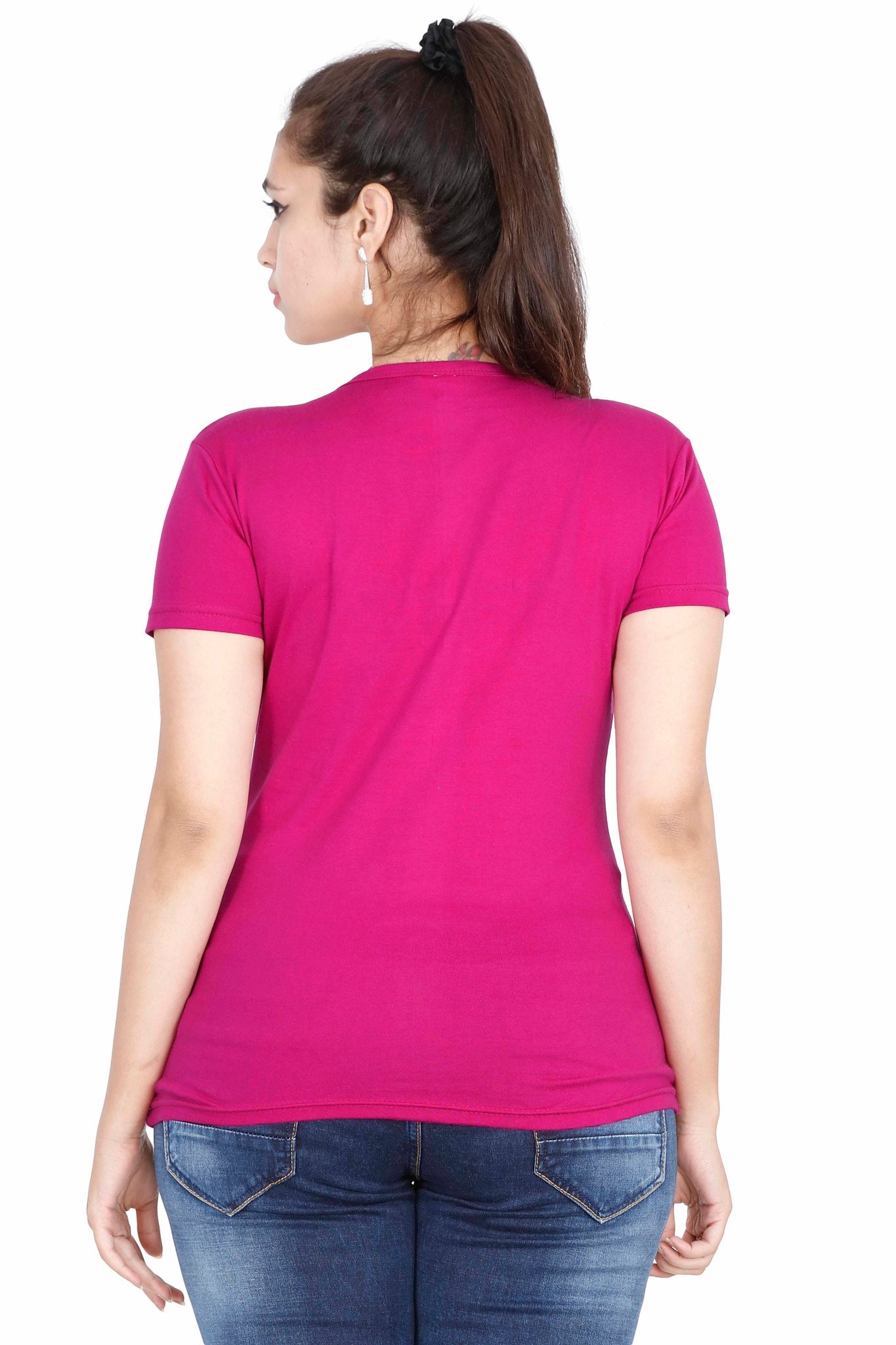 Women's Cotton Round Neck Printed Half Sleeve Magenta Color T-Shirt