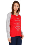 Women's Cotton Printed Raglan Full Sleeve Redgrey Color T-Shirt