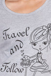 Women's Cotton Round Neck Printed Half Sleeve Grey Melange Color T-Shirt