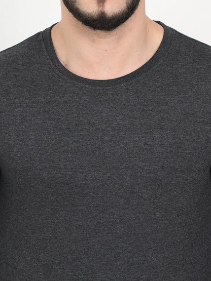 Men's Cotton Plain Round Neck Full Sleeve Charcoal Melange Color T-Shirt