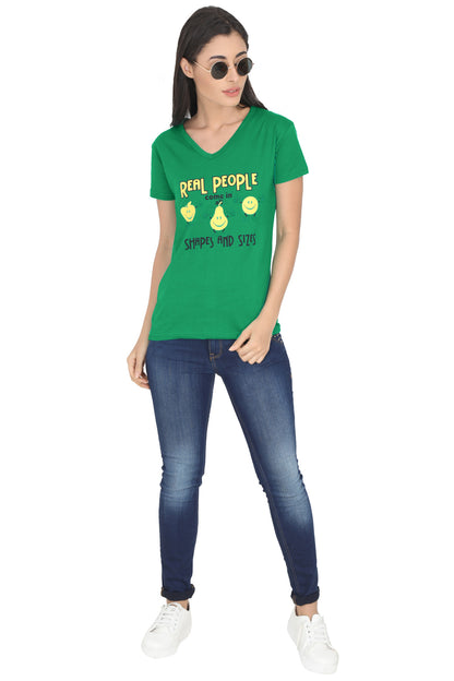 Women's Cotton V Neck Printed Half Sleeve T-Shirt