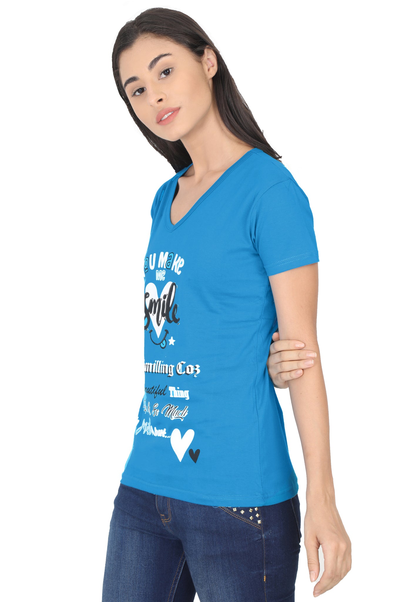 Women's Cotton V Neck Printed Half Sleeve T-Shirt