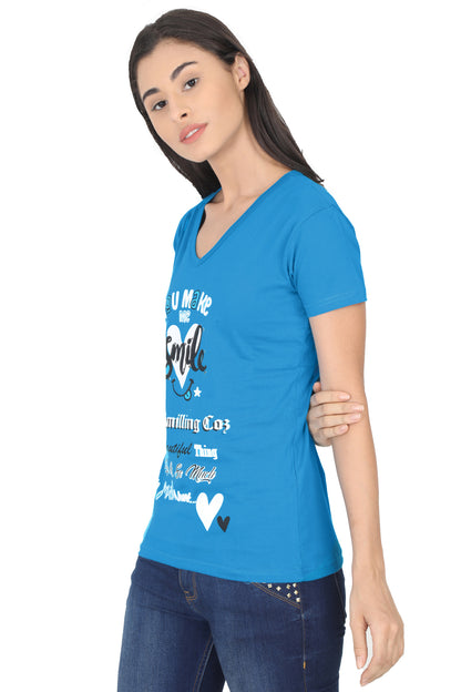 Women's Cotton V Neck Printed Half Sleeve T-Shirt