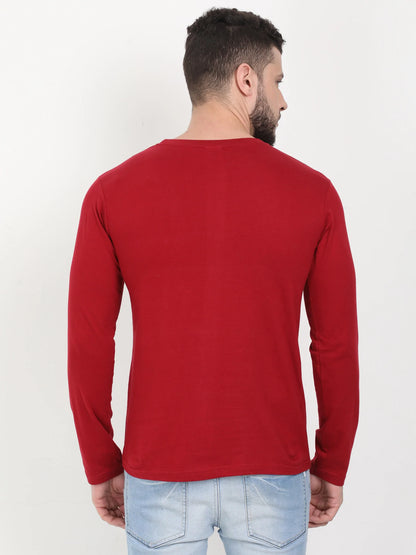 Men's Cotton Plain Round Neck Full Sleeve Maroon Color T-Shirt