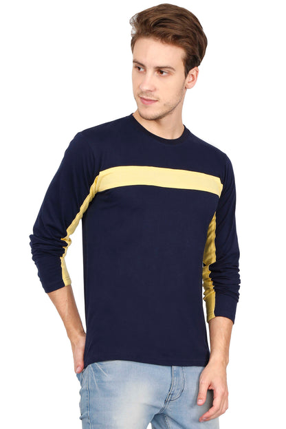 Men's Cotton Color Block Round Neck Full Sleeve T-Shirt