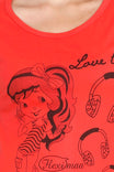 Women's Cotton Round Neck Printed Half Sleeve Coral Red Color T-Shirt