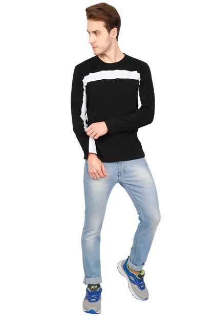 Men's Cotton Color Block Round Neck Full Sleeve T-Shirt