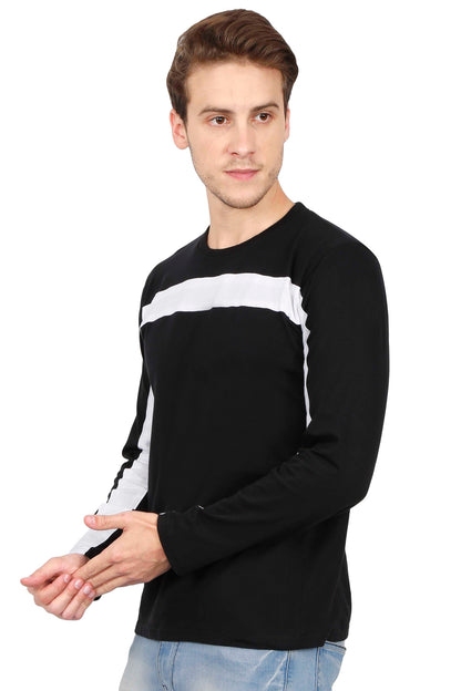 Men's Cotton Color Block Round Neck Full Sleeve T-Shirt