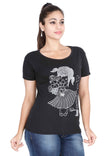 Women's Cotton Round Neck Printed Half Sleeve Black Color T-Shirt