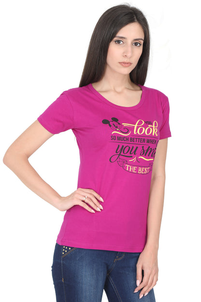 Women's Cotton Round Neck Printed Half Sleeve T-Shirt