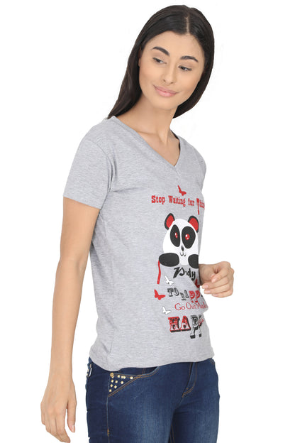 Women's Cotton V Neck Printed Half Sleeve T-Shirt