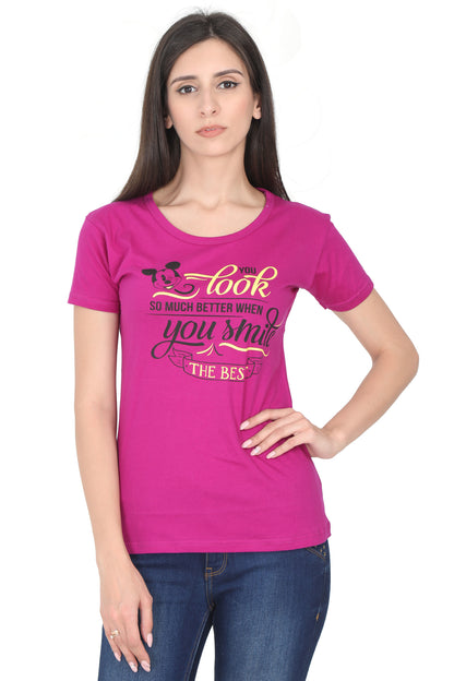 Women's Cotton Round Neck Printed Half Sleeve T-Shirt