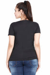 Women's Cotton Round Neck Printed Half Sleeve Black Color T-Shirt