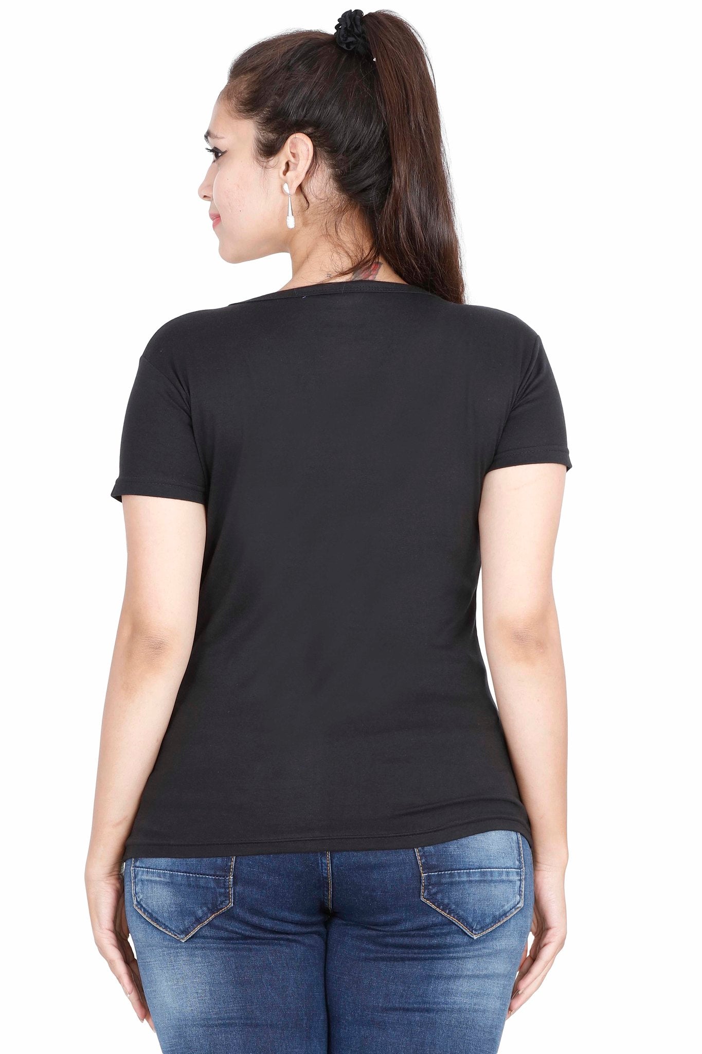 Women's Cotton Round Neck Printed Half Sleeve Black Color T-Shirt