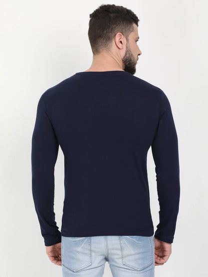 Men's Cotton Plain Round Neck Full Sleeve Navy Blue Color T-Shirt