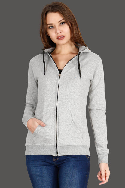 Women's Cotton Plain Full Sleeve Grey Melange Color Hoodies/Sweatshirt