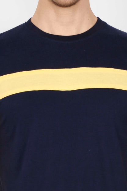 Men's Cotton Color Block Round Neck Full Sleeve T-Shirt