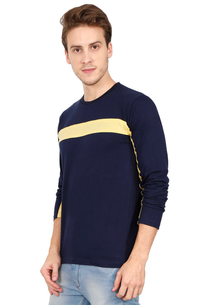 Men's Cotton Color Block Round Neck Full Sleeve T-Shirt