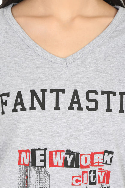 Women's Cotton V Neck Printed Half Sleeve T-Shirt