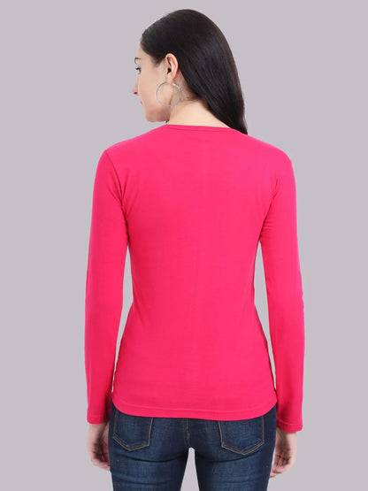 Fleximaa Women's Cotton Plain V Neck Full Sleeve T-Shirt-2 - fleximaa-so