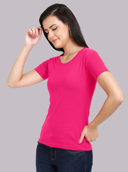 Fleximaa Women's Cotton Plain Round Neck Half Sleeve T-Shirt-2 - fleximaa-so