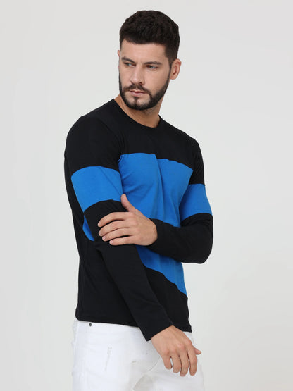 Fleximaa Men's Cotton Round Neck Color Block Full Sleeve T-Shirt - fleximaa-so