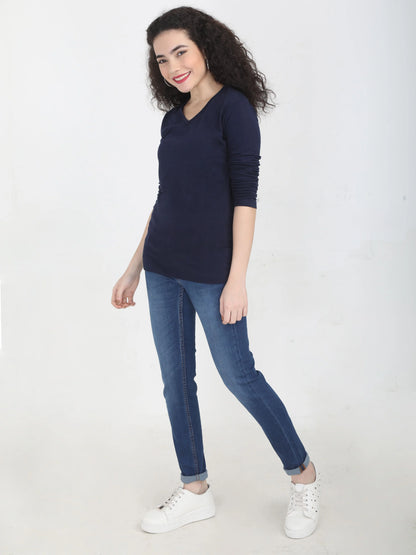 Fleximaa Women's Cotton Plain V Neck Full Sleeve T-Shirt - fleximaa-so