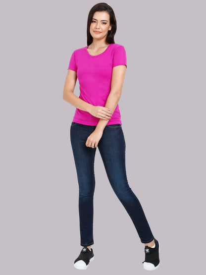 Fleximaa Women's Cotton Plain Round Neck Half Sleeve T-Shirt - fleximaa-so