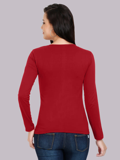 Fleximaa Women's Cotton Plain Round Neck Full Sleeve T-Shirt - fleximaa-so