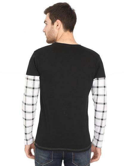 Men's Cotton Color Block Round Neck Full Sleeve T-Shirt