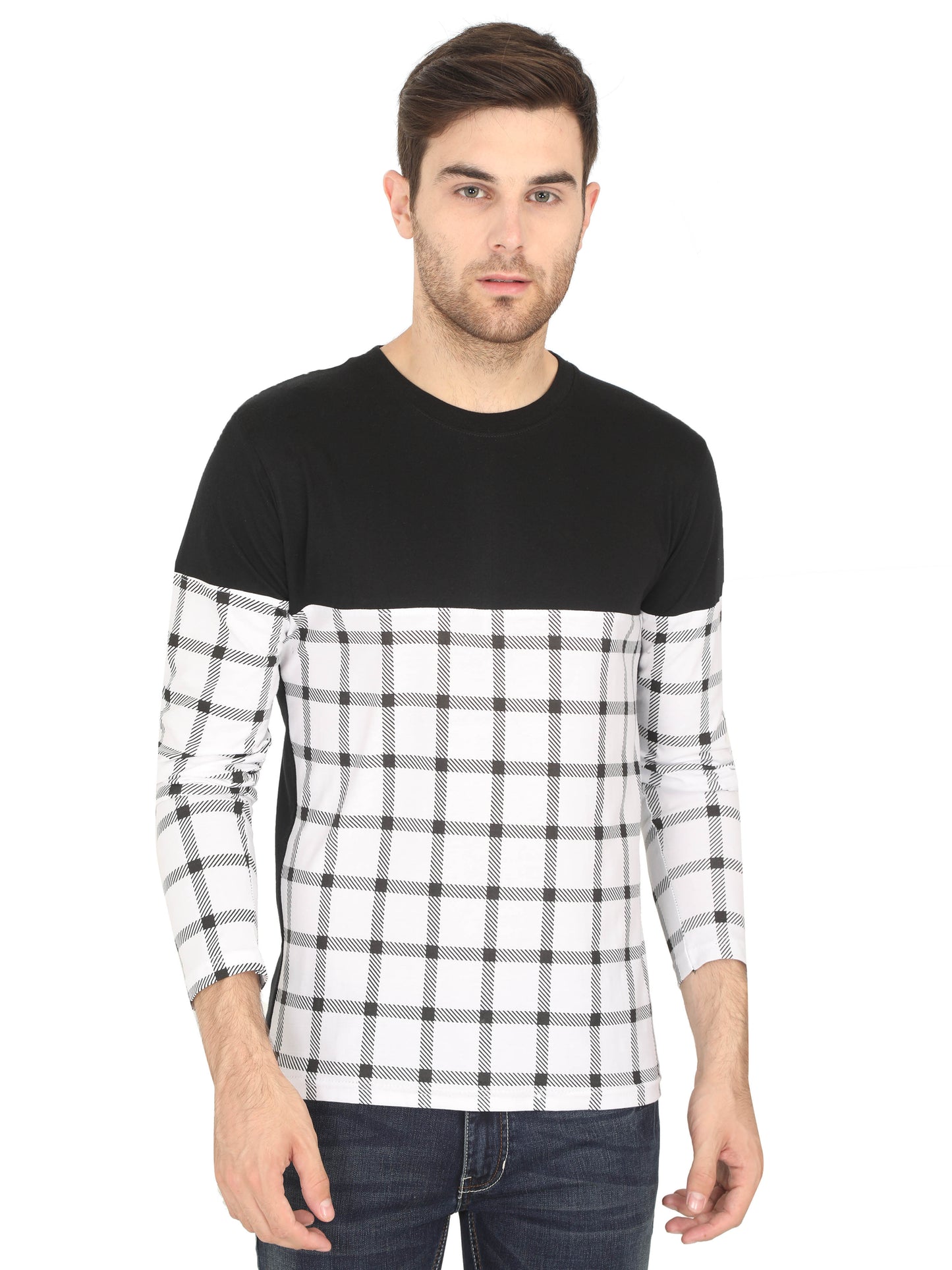 Men's Cotton Color Block Round Neck Full Sleeve T-Shirt