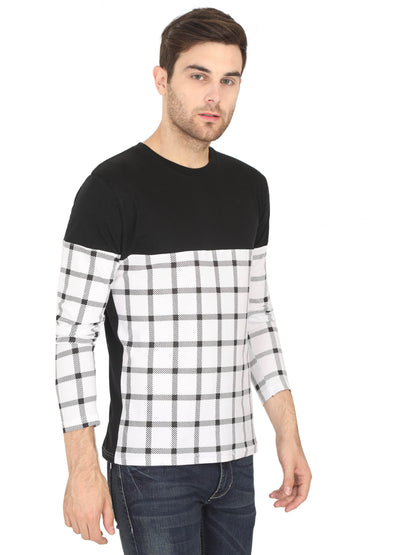 Men's Cotton Color Block Round Neck Full Sleeve T-Shirt