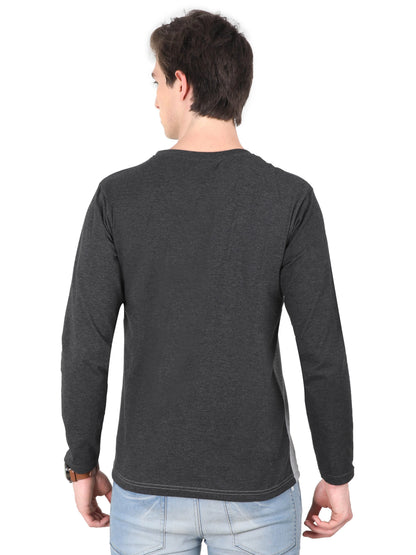 Men's Cotton Color Block Printed Round Neck Full Sleeve T-Shirt