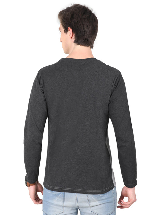 Men's Cotton Color Block Printed Round Neck Full Sleeve T-Shirt