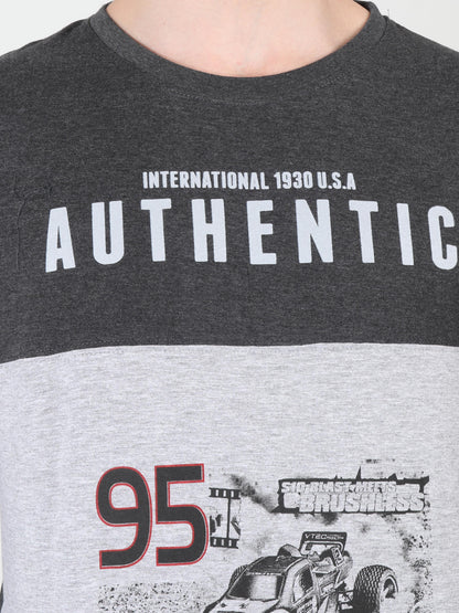 Men's Cotton Color Block Printed Round Neck Full Sleeve T-Shirt