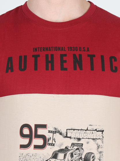 Men's Cotton Color Block Printed Round Neck Full Sleeve T-Shirt