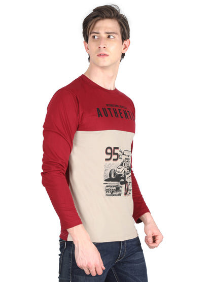 Men's Cotton Color Block Printed Round Neck Full Sleeve T-Shirt