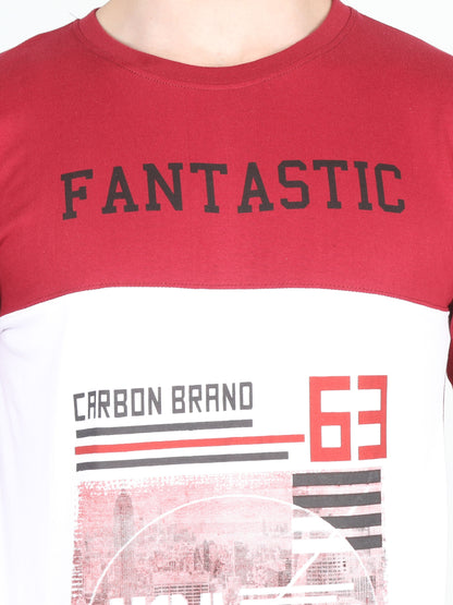 Men's Cotton Color Block Printed Round Neck Full Sleeve T-Shirt