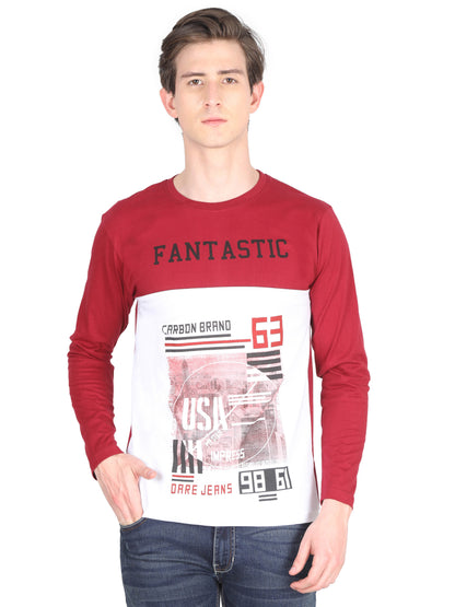 Men's Cotton Color Block Printed Round Neck Full Sleeve T-Shirt