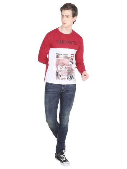 Men's Cotton Color Block Printed Round Neck Full Sleeve T-Shirt