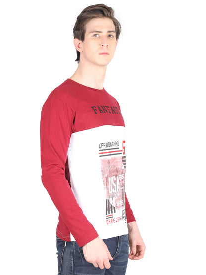 Men's Cotton Color Block Printed Round Neck Full Sleeve T-Shirt