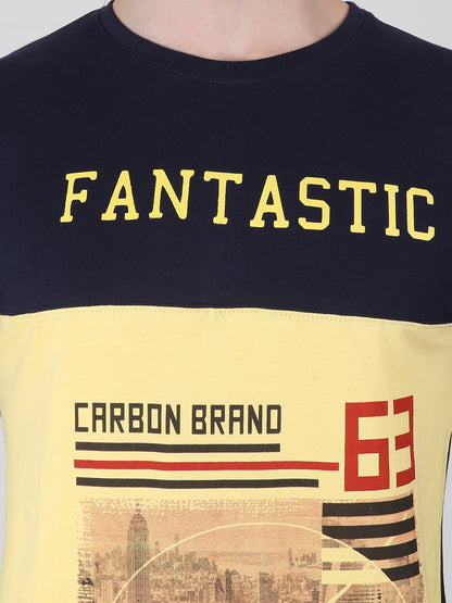 Men's Cotton Color Block Printed Round Neck Full Sleeve T-Shirt