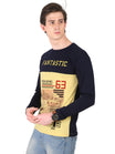 Men's Cotton Color Block Printed Round Neck Full Sleeve T-Shirt