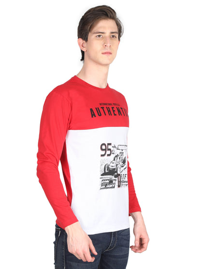 Men's Cotton Color Block Printed Round Neck Full Sleeve T-Shirt