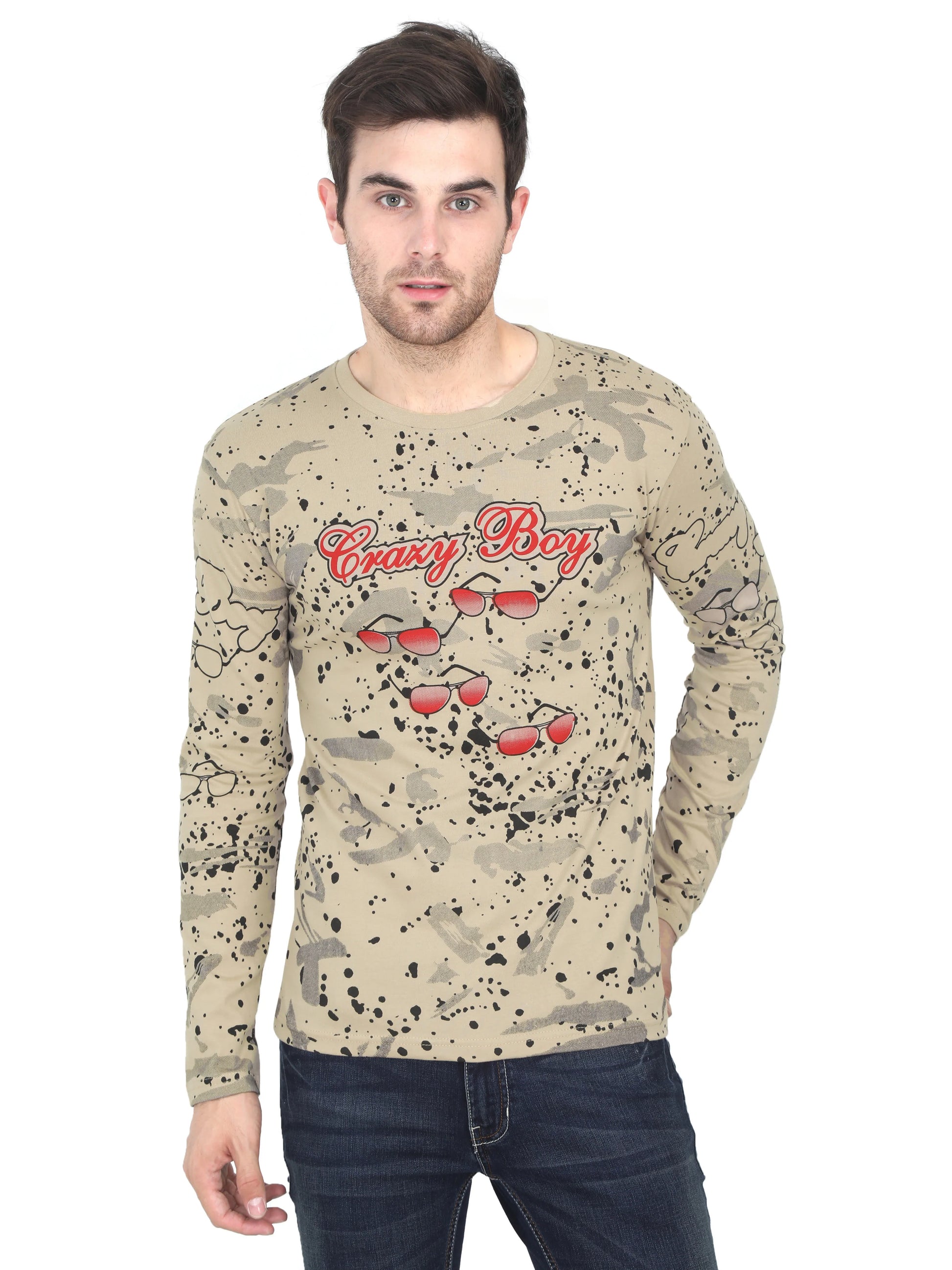 Men's Cotton Round Neck Full Sleeve All Over Printed T-Shirt - Fleximaa